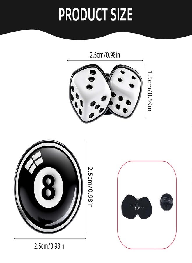 PLwelth 8 Ball Dice Brooch Pins 2Pcs Funny Enamel Pins for Women Men Billiard Lovers Cute Lapel Badge for Backpacks Jacket Hats Bags Clothes Lanyard Aesthetic Metal Button Pin Novelty Jewelry Gifts - Image 5